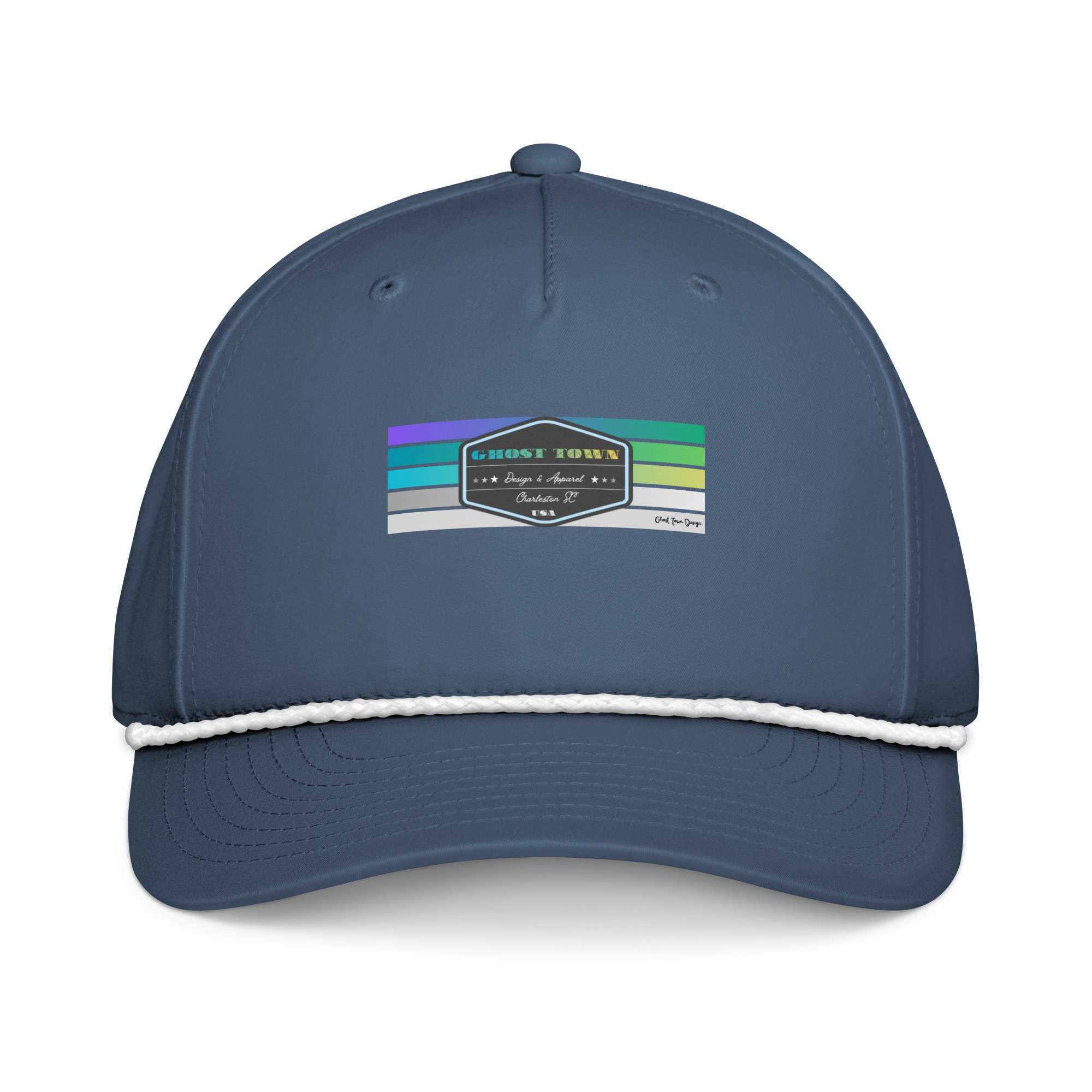 Ghost Town Design and Apparel | GT Logo Blue and Grey Striped Hat - Image 3