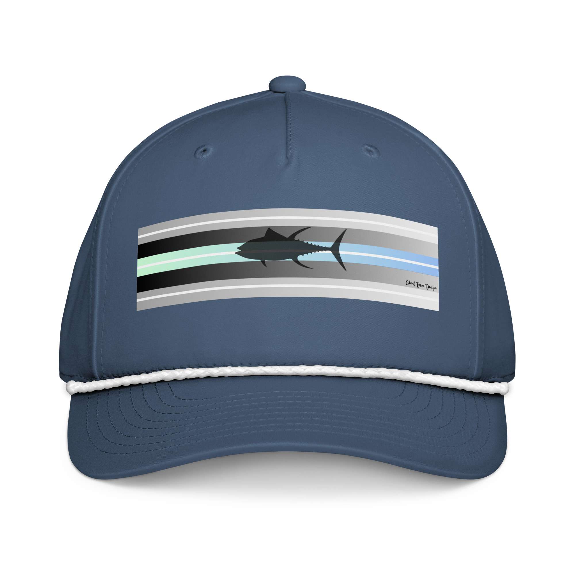 Ghost Town Design and Apparel | Tuna with Blue and Silver Striped Hat - Image 3