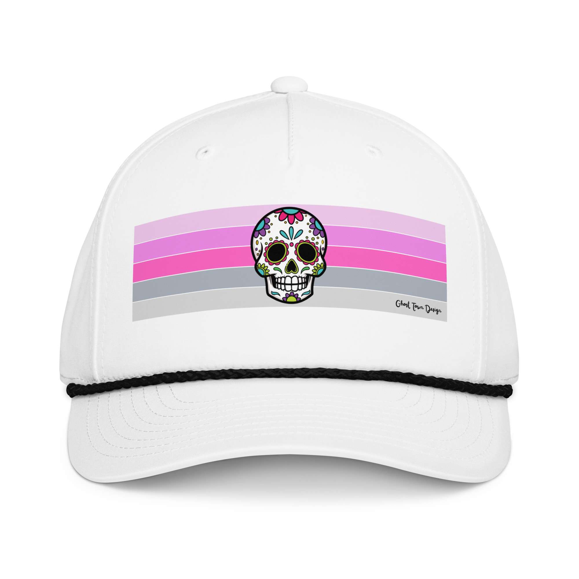 Ghost Town Design and Apparel | Skulls and Stripes Pink Hat - Image 3